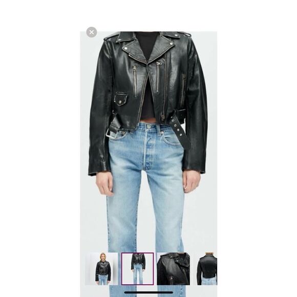 NWOT Made in ITALY RE/Done Black Leather 80s Moto Jacket Lined 4 Ext Pockets S - Picture 2 of 16